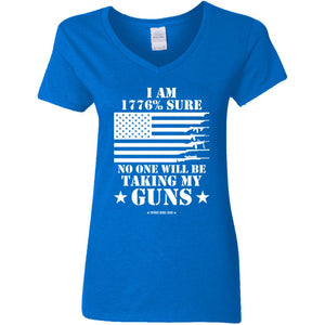 1776 Percent Sure No One Will Be Taking My Guns Conservative V-Neck Women's T-Shirt for Republicans - 2583 -