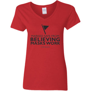 Marked Safe From Believing Masks Work V-Neck Women's T-Shirt for Republicans - 2621 -