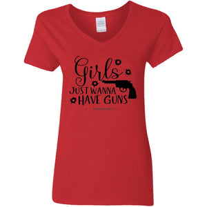 Girls Just Wanna Have Guns 2 V-Neck Women's T-Shirt for Republicans - 2667 -