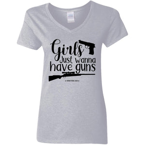 Girls Just Wanna Have Guns 1 V-Neck Women's T-Shirt for Republicans - 2666 -