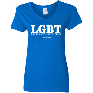 LGBT Liberty Guns Beer Trump V-Neck Women's T-Shirt for Republicans - 2616 -