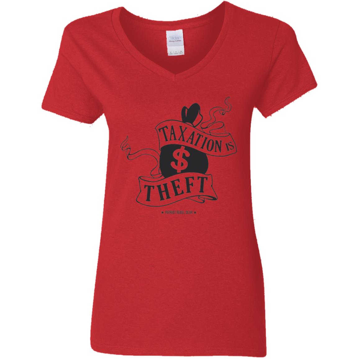 Taxation is Theft V-Neck Women's T-Shirt for Republicans - 2654 -