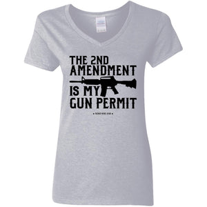 The Second Amendment is My Gun Permit  V-Neck Women's T-Shirt for Republicans - 2670 -