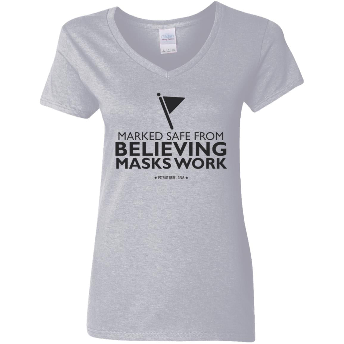 Marked Safe From Believing Masks Work V-Neck Women's T-Shirt for Republicans - 2621 -