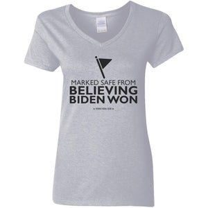 Marked Safe From Believing Biden Won V-Neck Women's T-Shirt for Republicans - 2620 -