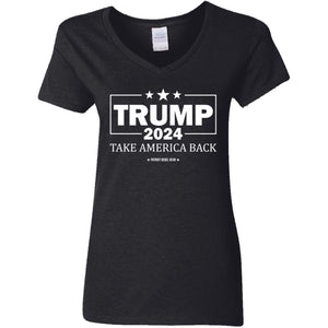 Trump Take America Back 2024 1 V-Neck Women's T-Shirt for Republicans - 2644 -