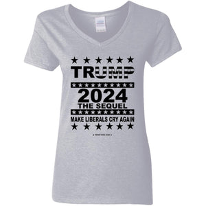 Trump 2024 The Sequel V-Neck Women's T-Shirt for Republicans - 2685 -