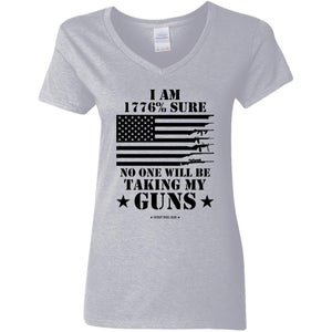 1776 Percent Sure No One Will Be Taking My Guns Conservative V-Neck Women's T-Shirt for Republicans - 2583 -