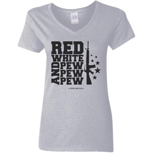 Red White and Pew Pew Pew V-Neck Women's T-Shirt for Republicans - 2665 -