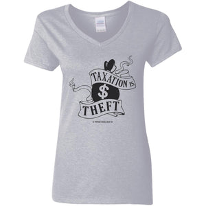 Taxation is Theft V-Neck Women's T-Shirt for Republicans - 2654 -