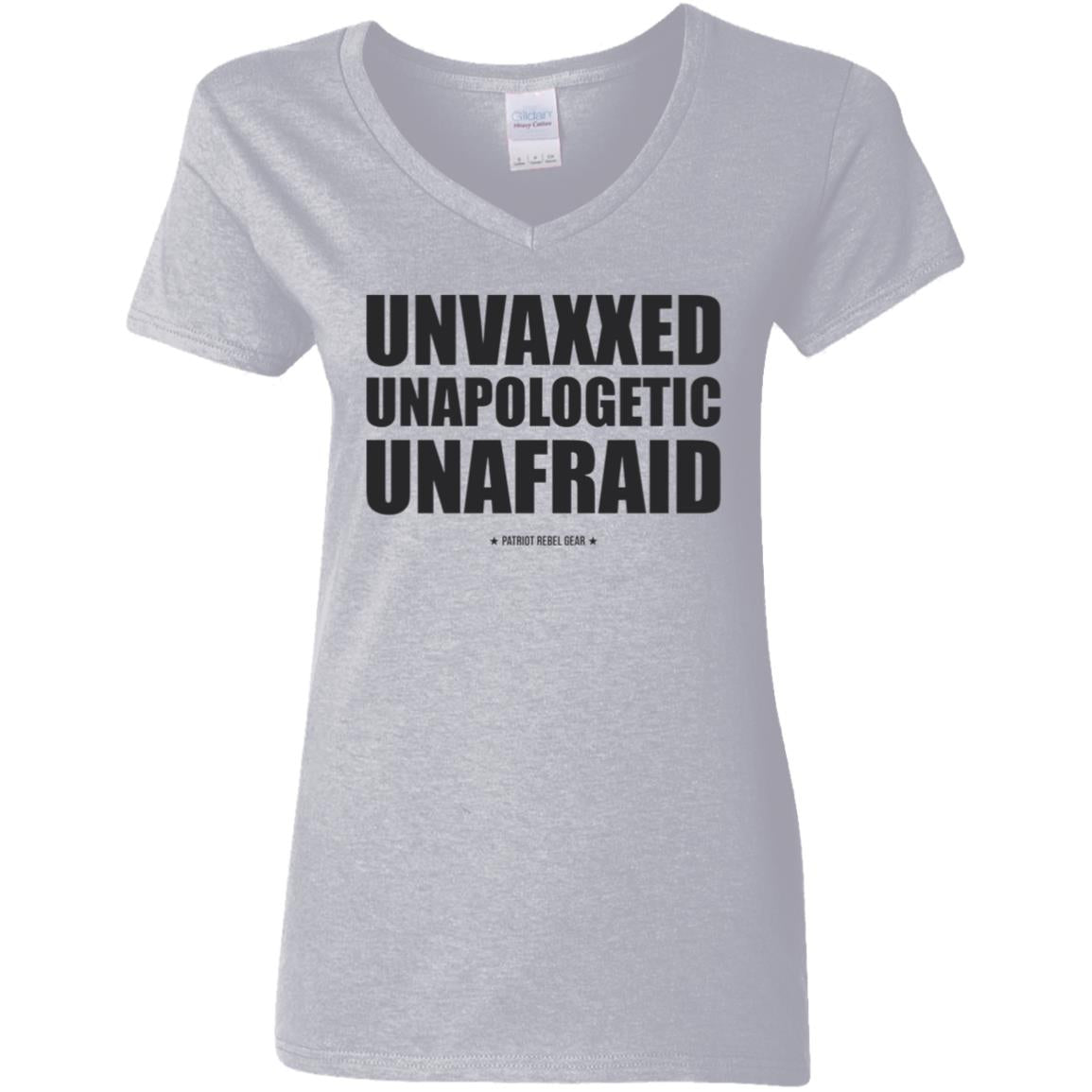 Unvaxxed Unapologetic Unafraid V-Neck Women's T-Shirt for Republicans - 2609 -