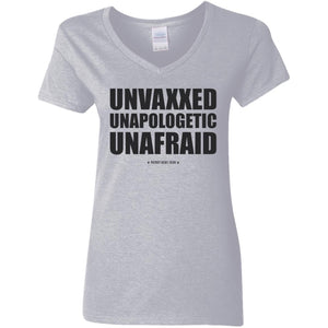 Unvaxxed Unapologetic Unafraid V-Neck Women's T-Shirt for Republicans - 2609 -