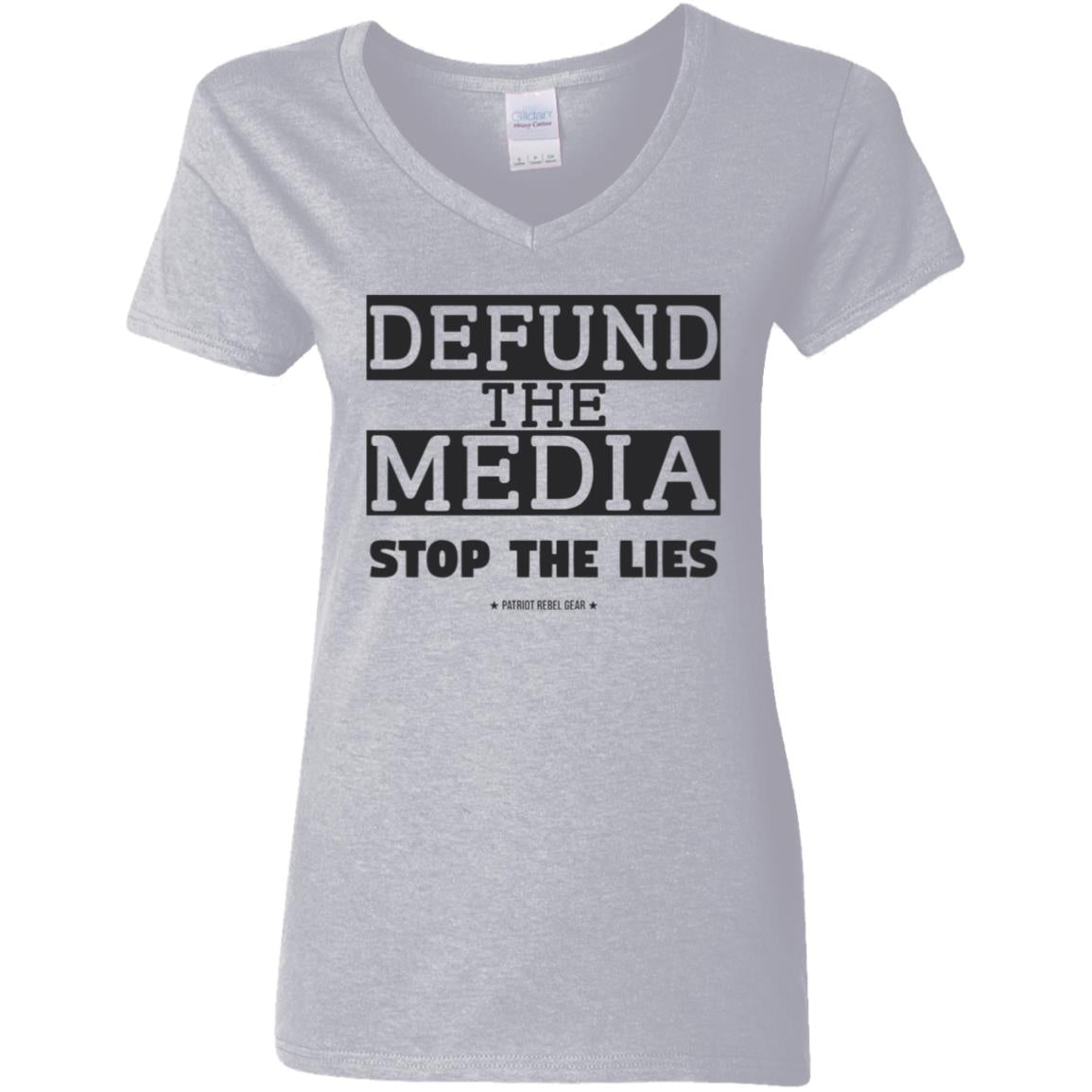 Defund the Media Stop the Lies V-Neck Women's T-Shirt for Republicans - 2677 -