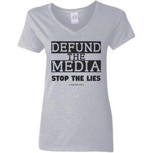 Defund the Media Stop the Lies V-Neck Women's T-Shirt for Republicans - 2677 -