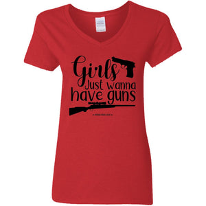 Girls Just Wanna Have Guns 1 V-Neck Women's T-Shirt for Republicans - 2666 -